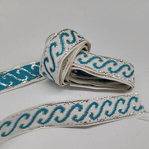 Blue & White Jacquard Trim Geometric Woven Border Craft 4 Pieces 7/8" Wide